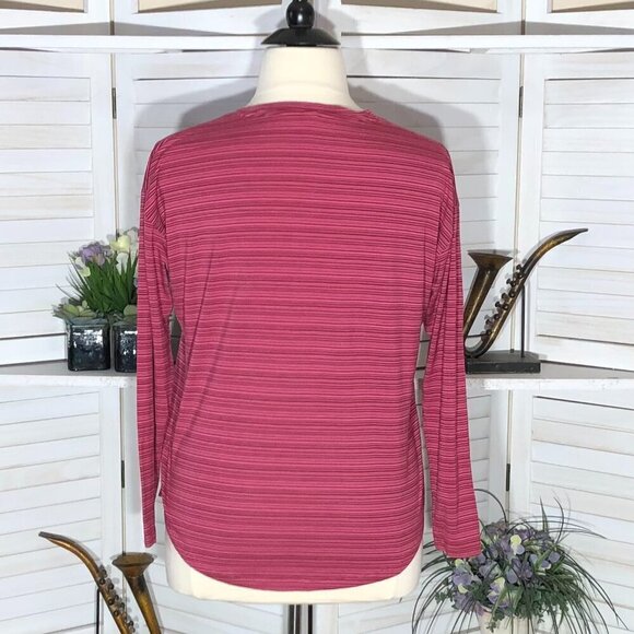Athleta Long Sleeve Striped Shirt Pink Scoop Neck Large - Picture 2 of 10